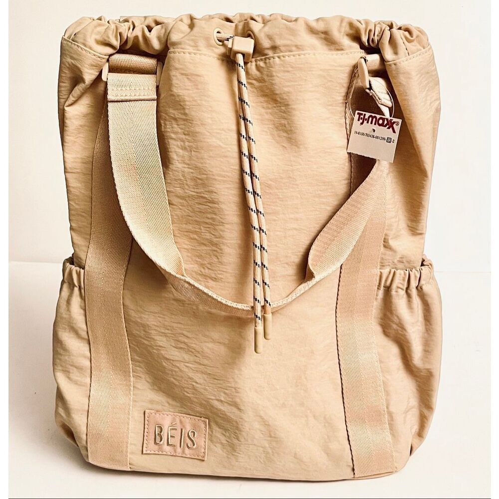NWT Gorgeous BEIS Tan /Beige Nylon Sport Tote 2 Ways Tote bag & Backpack - Picture 4 of 16